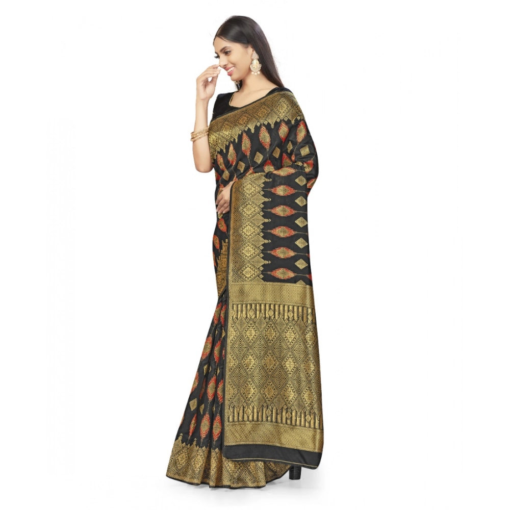 Seduva Women's Banarasi Silk Saree With Blouse (Black, 5-6Mtrs)