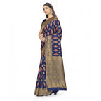 Seduva Women's Banarasi Silk Saree With Blouse (Navy Blue, 5-6Mtrs)