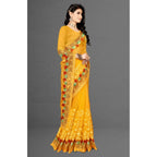 Seduva Women's Net Saree With Blouse (Yellow, 5-6Mtrs)