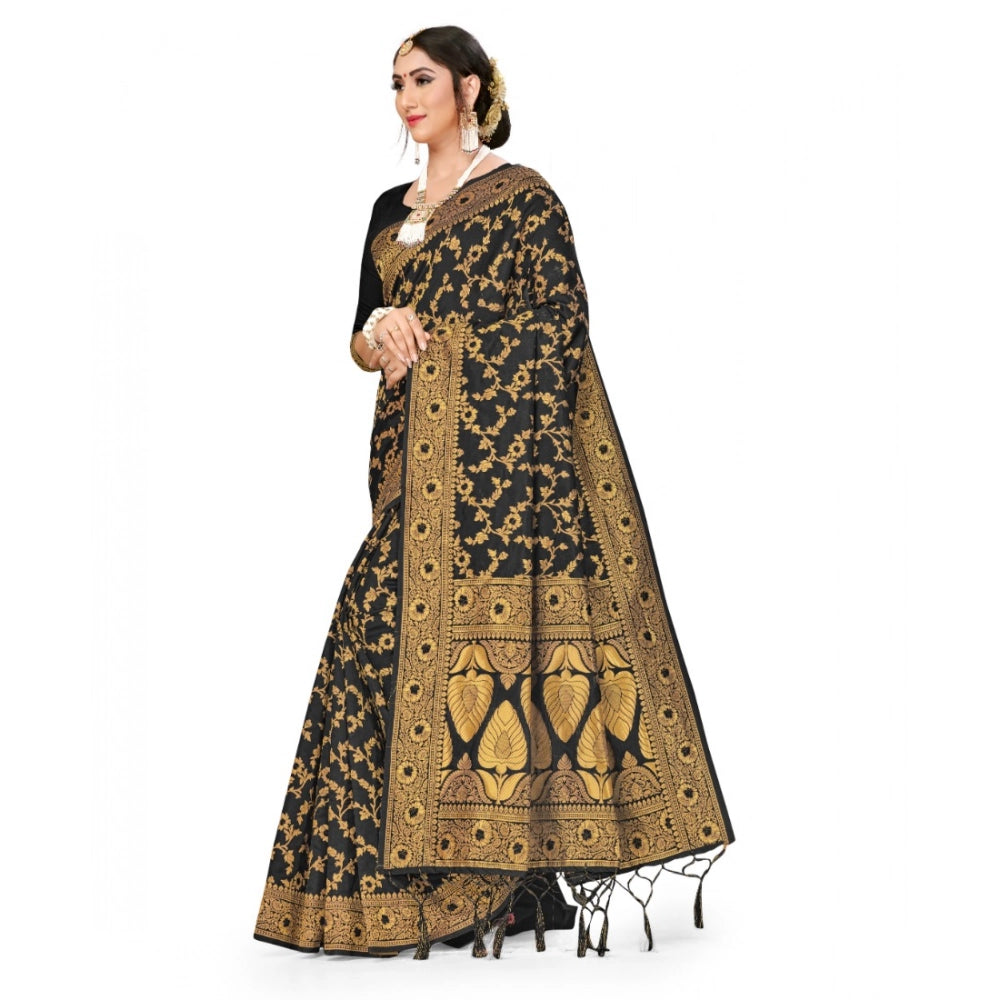 Seduva Women's Banarasi Silk Saree With Blouse (Black, 5-6Mtrs)