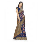 Seduva Women's Banarasi Silk Saree With Blouse (Navy Blue, 5-6Mtrs)