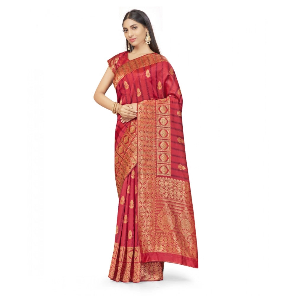 Seduva Women's Banarasi Silk Saree With Blouse (Peach, 5-6Mtrs)