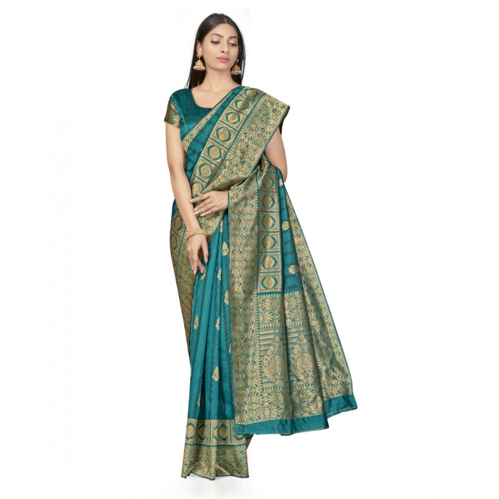 Seduva Women's Banarasi Silk Saree With Blouse (Peach, 5-6Mtrs)
