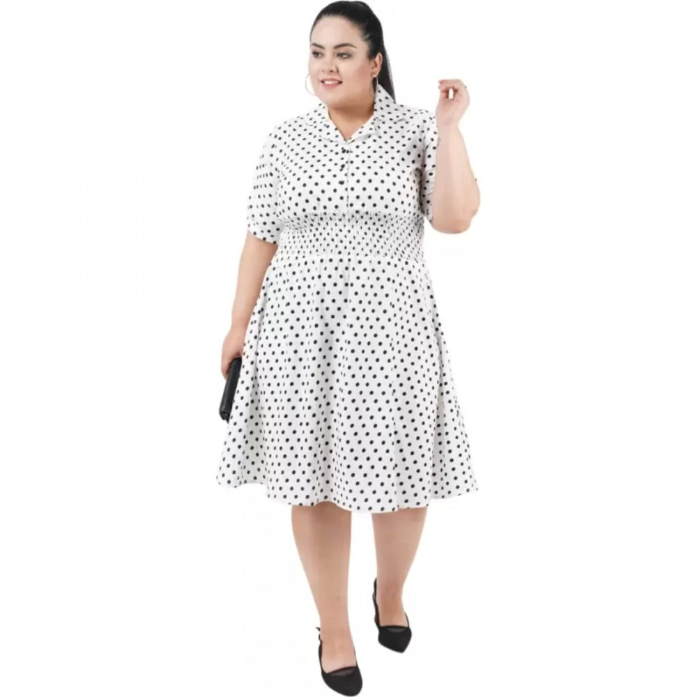 Seduva Women's Cinched Waist White Dress (White, Poly Crepe)