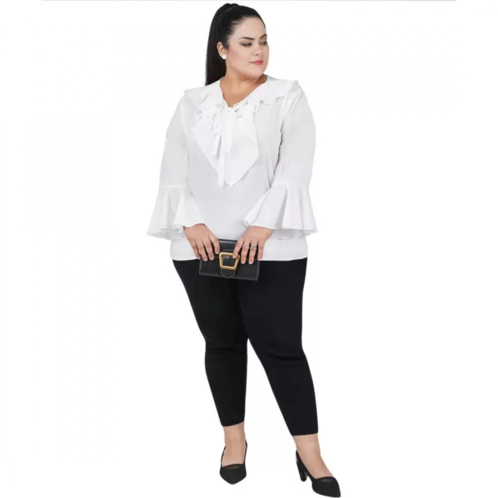 Seduva Women's Casual Bell Sleeve Solid White Top (White, Georgette)
