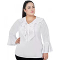 Seduva Women's Casual Bell Sleeve Solid White Top (White, Georgette)
