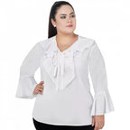 Seduva Women's Casual Bell Sleeve Solid White Top (White, Georgette)