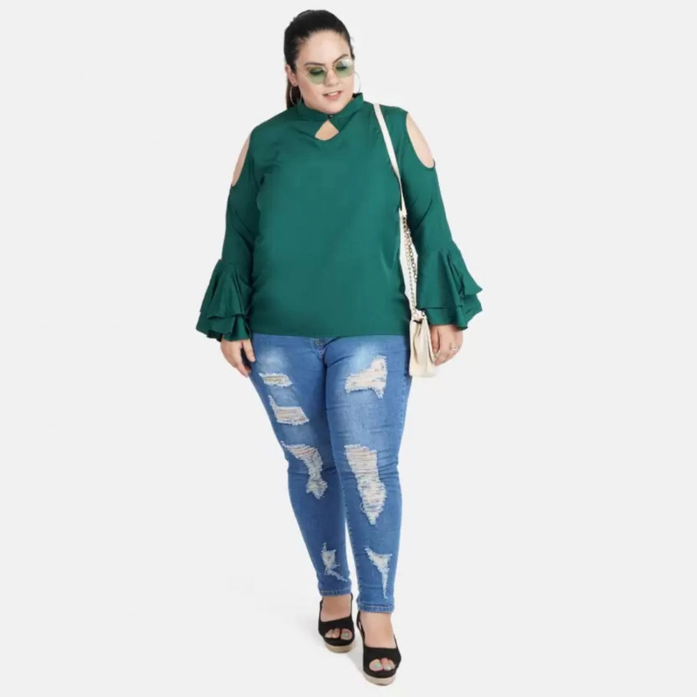 Seduva Women's Casual Bell Sleeve Solid Green Top (Green, Crepe)