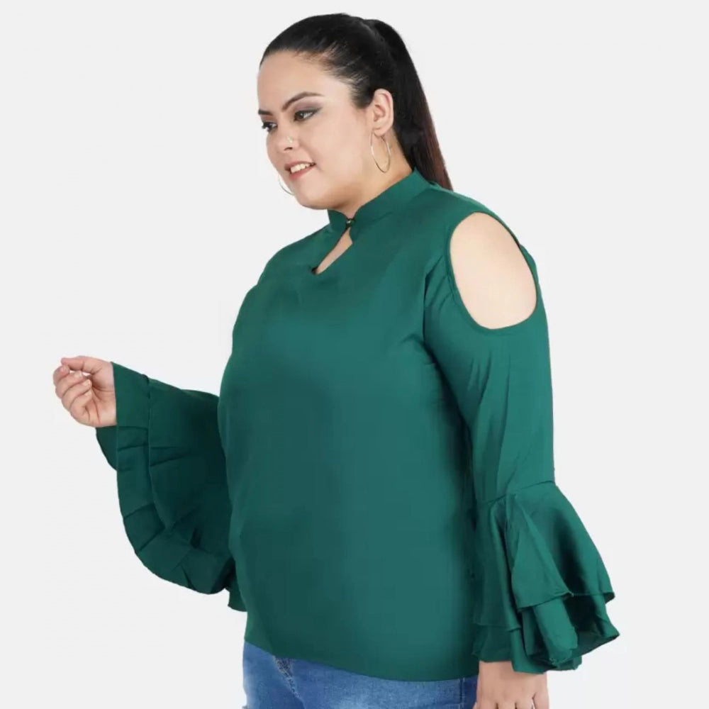 Seduva Women's Casual Bell Sleeve Solid Green Top (Green, Crepe)