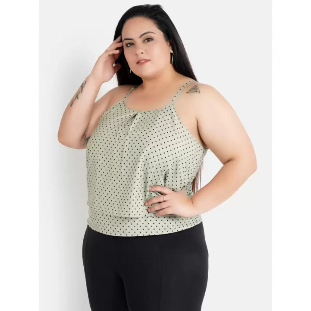 Seduva Women's Casual Sleeveless Polka Print Green Top (Grey, Crepe)