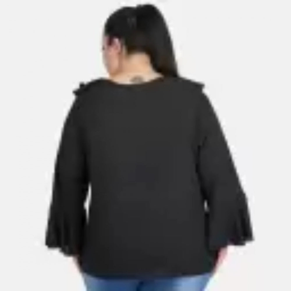 Seduva Women's Casual Bell Sleeve Solid Black Top (Black, Georgette)