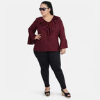 Seduva Women's Casual Bell Sleeve Solid Maroon Top (Maroon, Georgette)