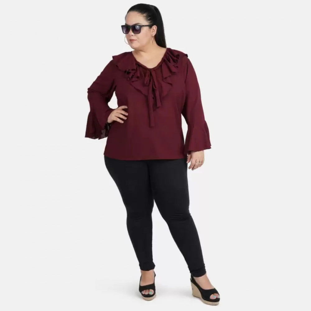 Seduva Women's Casual Bell Sleeve Solid Maroon Top (Maroon, Georgette)