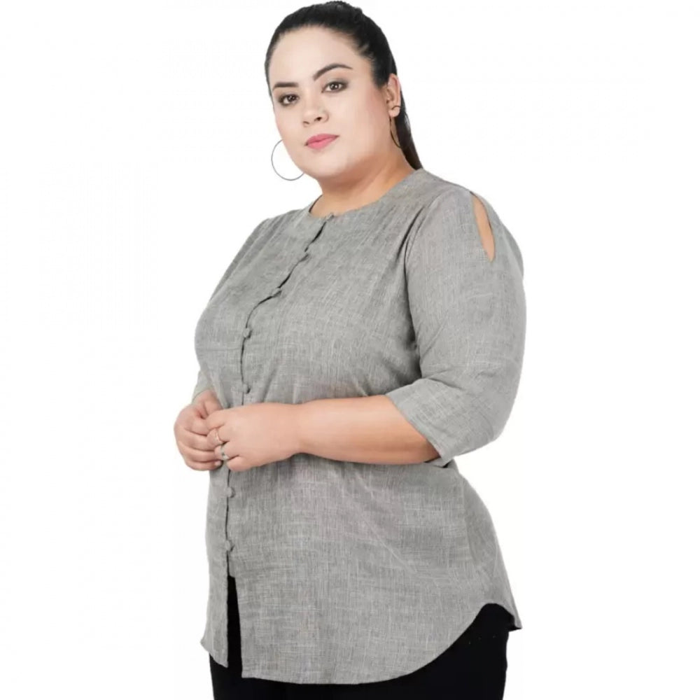 Seduva Women's Casual Solid Grey Top (Grey, Cotton Linen Blend)