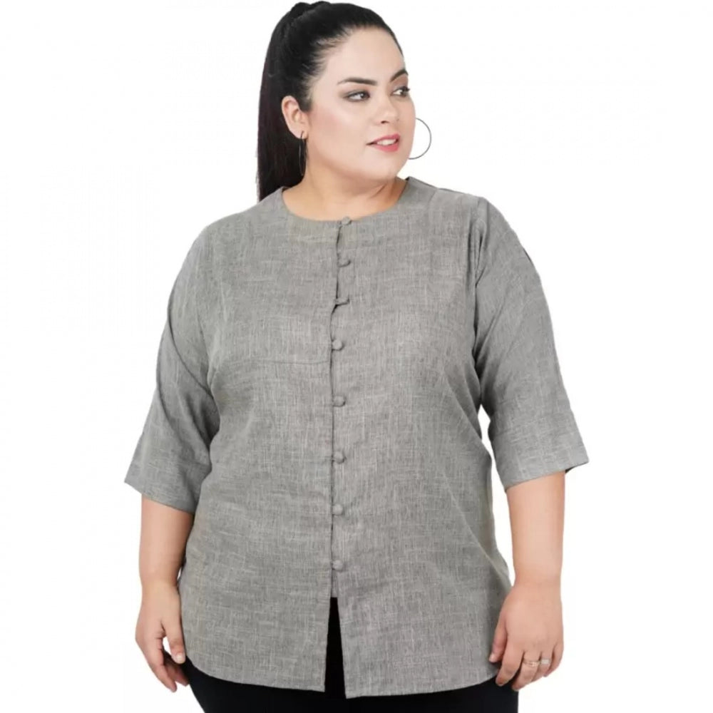 Seduva Women's Casual Solid Grey Top (Grey, Cotton Linen Blend)