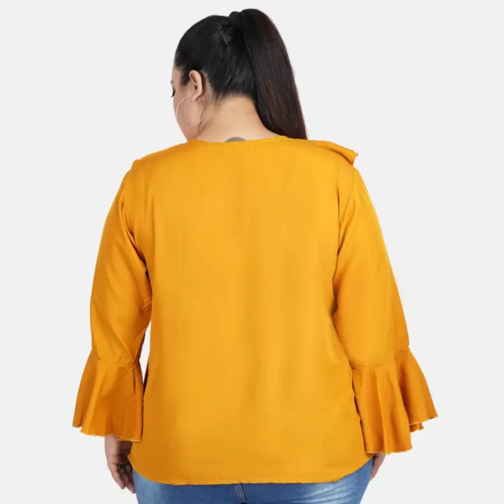 Seduva Women's Casual Bell Sleeve Solid Yellow Top (Yellow, Georgette)