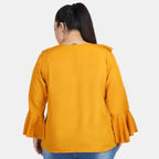 Seduva Women's Casual Bell Sleeve Solid Yellow Top (Yellow, Georgette)
