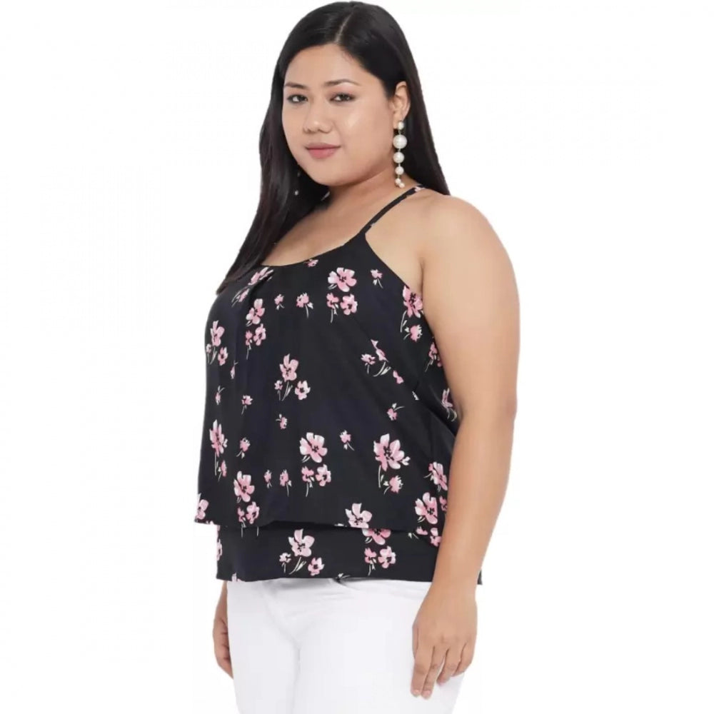 Seduva Women's Casual Floral Print Black Top (Black)
