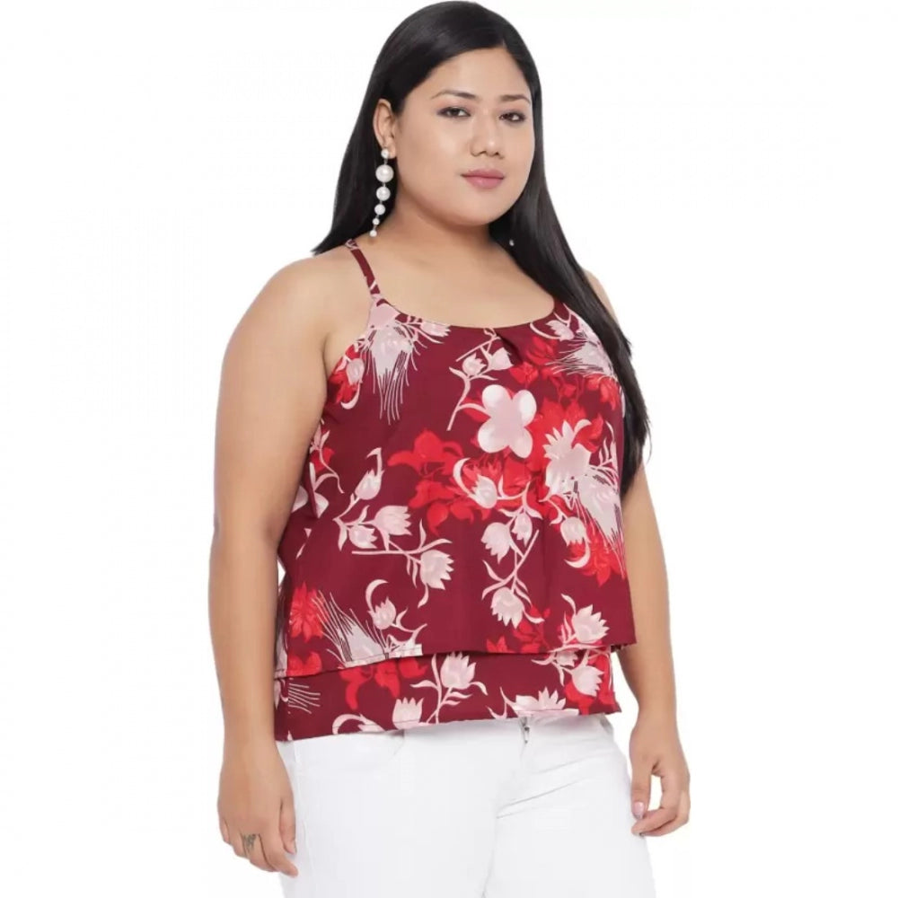 Seduva Women's Casual Floral Print Red Top (Red)