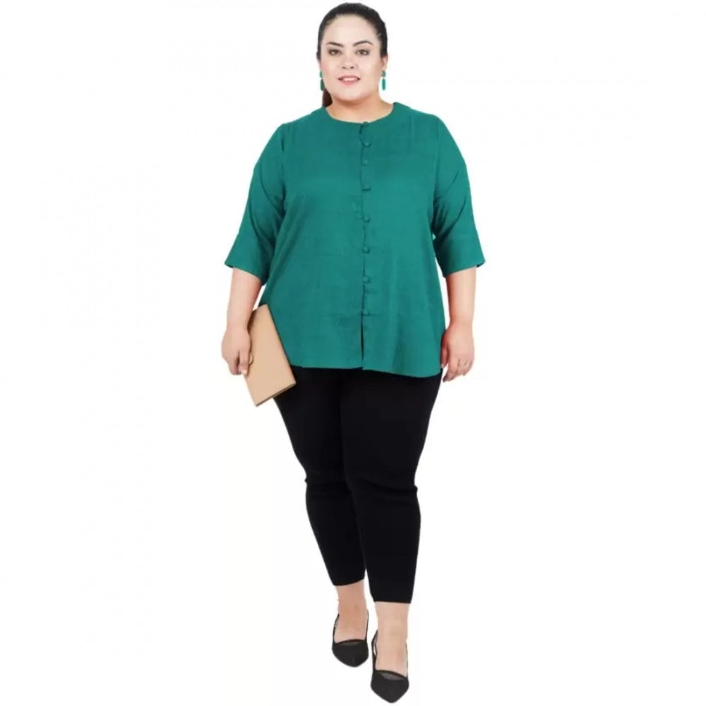 Seduva Women's Casual Solid Green Top (Green, Cotton Linen Blend)