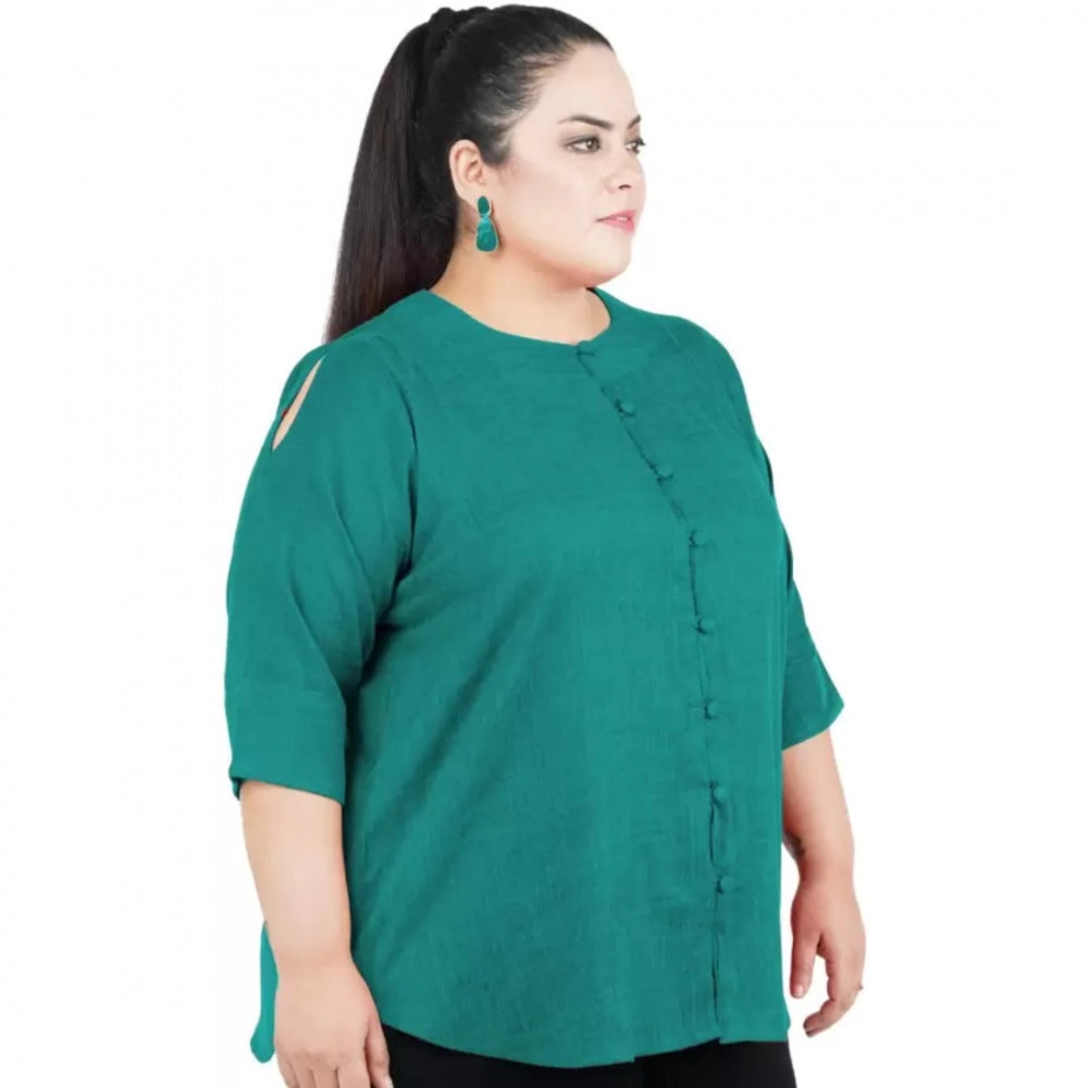 Seduva Women's Casual Solid Green Top (Green, Cotton Linen Blend)