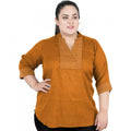 Seduva Women's Casual Three Fourth Sleeve Embroidered Yellow Top (Yellow, Cotton Linen Blend)