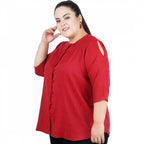 Seduva Women's Casual Solid Maroon Top (Maroon, Cotton Linen Blend)