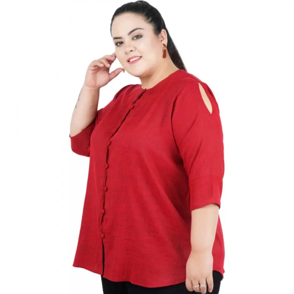 Seduva Women's Casual Solid Maroon Top (Maroon, Cotton Linen Blend)