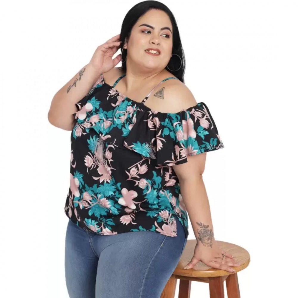 Seduva Women's Casual Floral Print Black Top (Black)