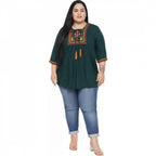 Seduva Women's Casual Embroidered Dark Green Top (Dark Green)