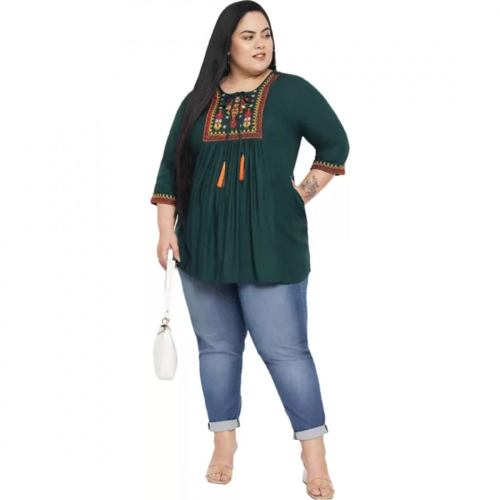 Seduva Women's Casual Embroidered Dark Green Top (Dark Green)