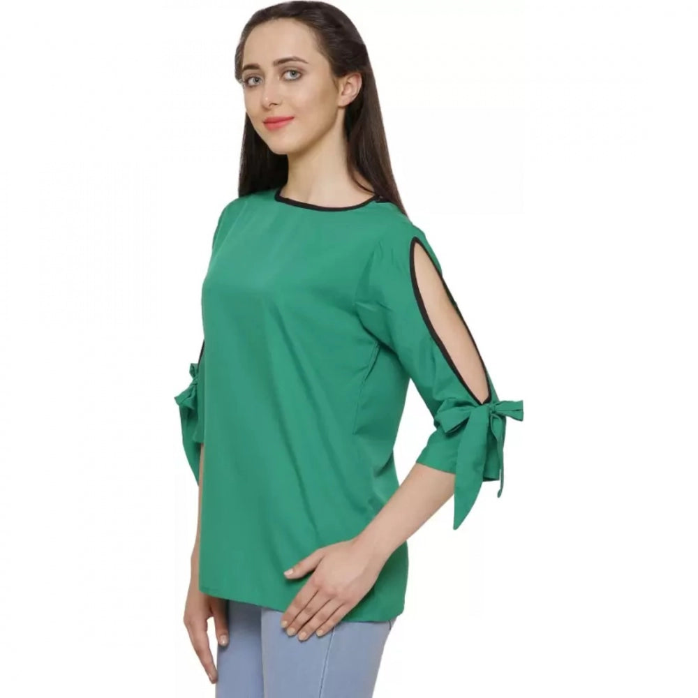 Seduva Women's Casual Slit Sleeve Solid Green Top (Green, Poly Crepe)