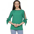 Seduva Women's Casual Slit Sleeve Solid Green Top (Green, Poly Crepe)