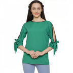 Seduva Women's Casual Slit Sleeve Solid Green Top (Green, Poly Crepe)