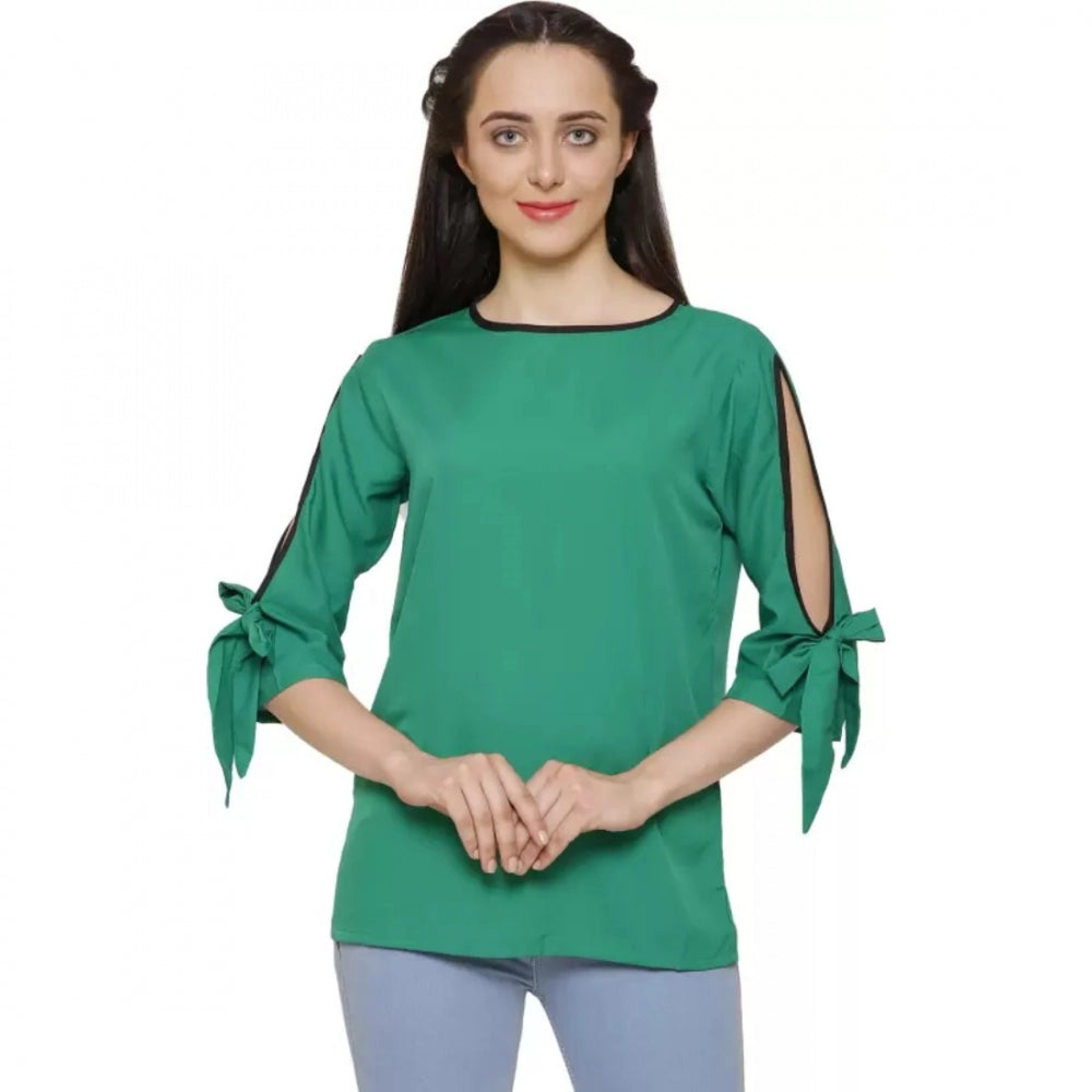 Seduva Women's Casual Slit Sleeve Solid Green Top (Green, Poly Crepe)