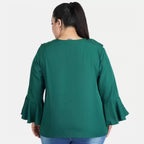 Seduva Women's Casual Bell Sleeve Solid Green Top (Green, Georgette)