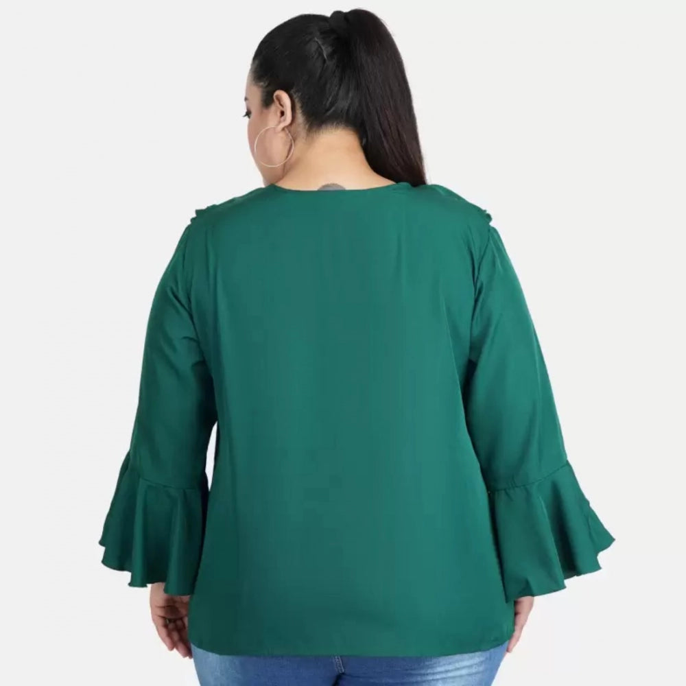 Seduva Women's Casual Bell Sleeve Solid Green Top (Green, Georgette)