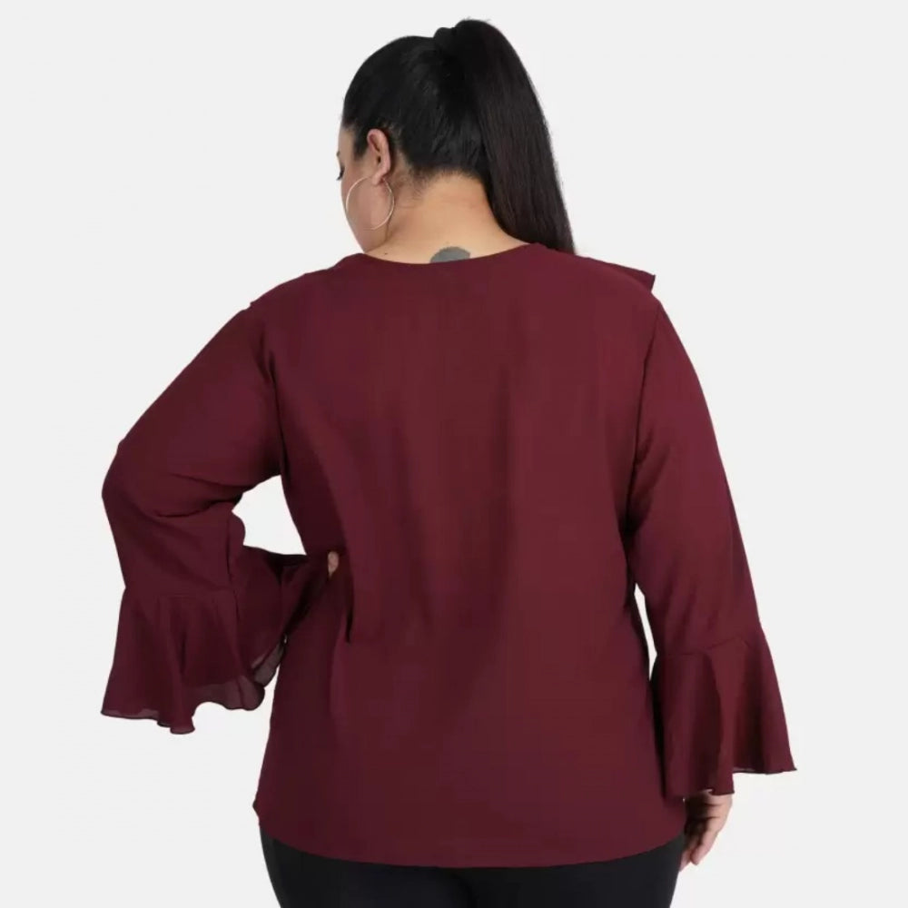 Seduva Women's Casual Bell Sleeve Solid Maroon Top (Maroon, Georgette)
