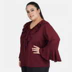 Seduva Women's Casual Bell Sleeve Solid Maroon Top (Maroon, Georgette)