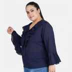 Seduva Women's Casual Bell Sleeve Solid Blue Top (Blue, Georgette)