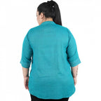 Seduva Women's Casual Three Fourth Sleeve Embroidered Light Green Top (Light Blue, Cotton Linen Blend)