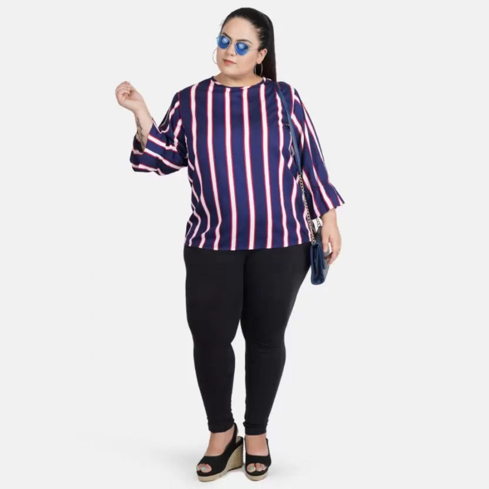 Seduva Women's Casual Bell Sleeve Striped Blue Top (Blue, Crepe)
