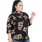 Seduva Women's Casual Three Fourth Sleeve Printed Black Top (Black, Poly Crepe)