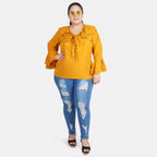 Seduva Women's Casual Bell Sleeve Solid Yellow Top (Yellow, Georgette)