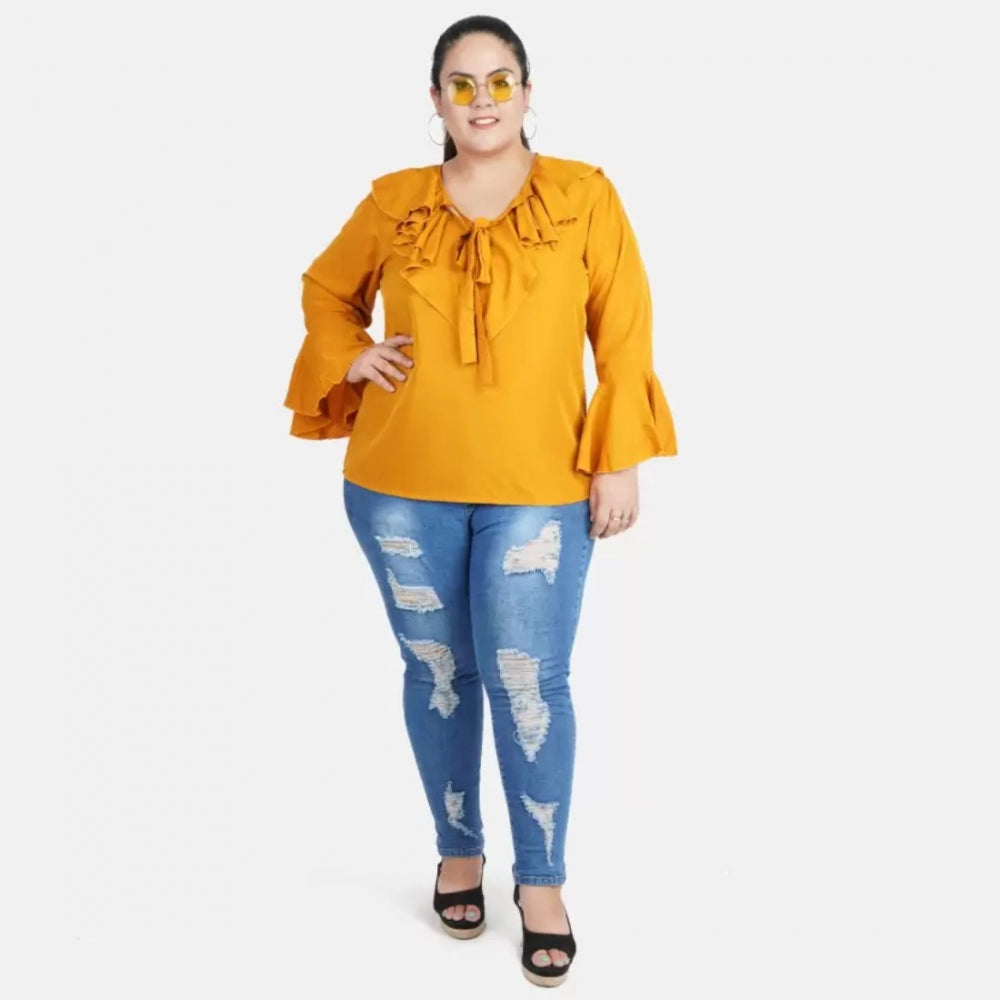 Seduva Women's Casual Bell Sleeve Solid Yellow Top (Yellow, Georgette)