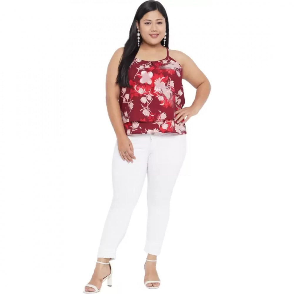 Seduva Women's Casual Floral Print Red Top (Red)