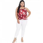 Seduva Women's Casual Floral Print Red Top (Red)