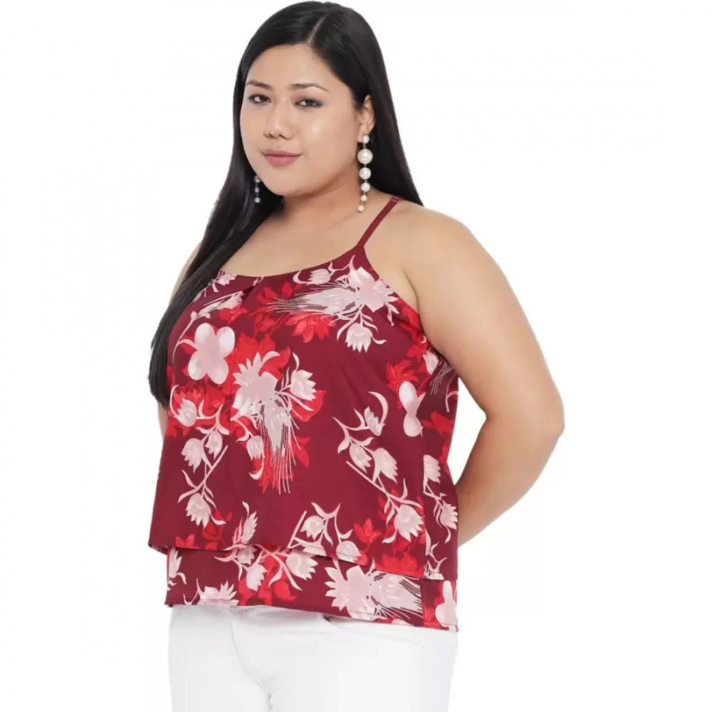 Seduva Women's Casual Floral Print Red Top (Red)