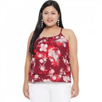 Seduva Women's Casual Floral Print Red Top (Red)