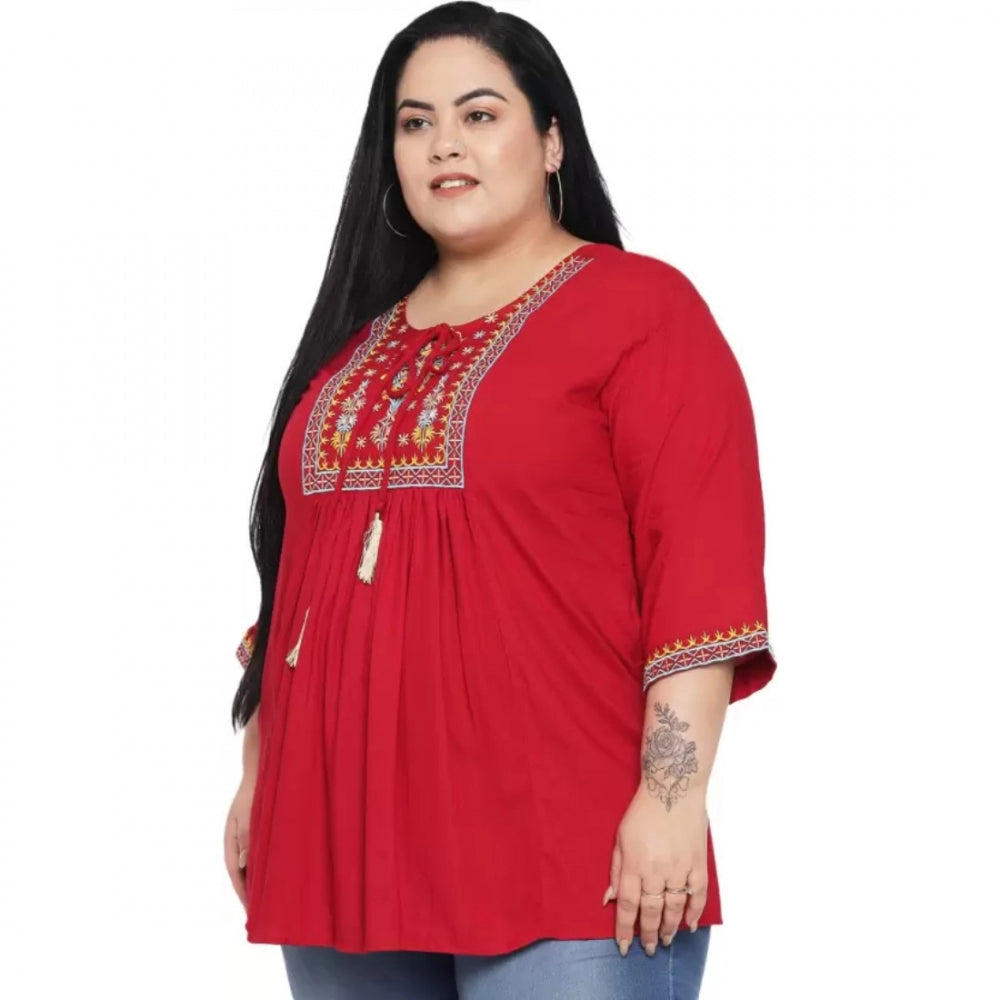 Seduva Women's Casual Embroidered Maroon Top (Maroon)